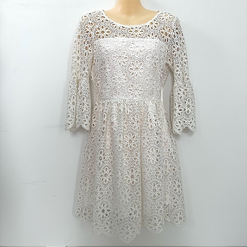 Jack by BB Dakota Cream Eyelet Bell Sleeve Dress size 2